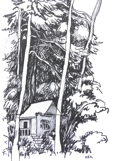 Drawing titled "SMALL HOUSE IN THE…" by Irina Makarova, Original Artwork, Marker