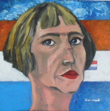 Painting titled "Flag Lady" by Jan-Chris Cilliers, Original Artwork