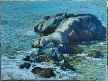 Schilderij getiteld "Beautiful Blue Sea" door Inaje Dilshan Fernando, Origineel Kunstwerk, Olie