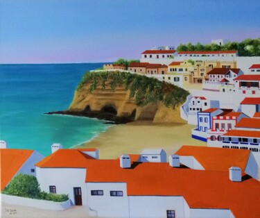 Pintura intitulada "Carvoeiro Beach VII…" por Inês Dourado, Obras de arte originais, Óleo Montado em Armação em madeira