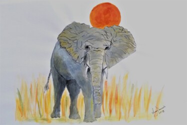Peinture intitulée "O Elefante e o Sol" par Inês Dourado, Œuvre d'art originale, Acrylique