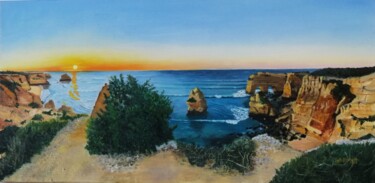 Pintura titulada "Por do sol, Praia d…" por Inês Dourado, Obra de arte original, Oleo Montado en Bastidor de camilla de made…