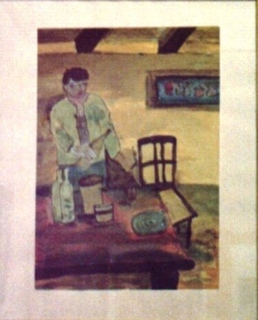 Pintura intitulada "O Homem da taberna…" por Inês Dourado, Obras de arte originais, Aquarela