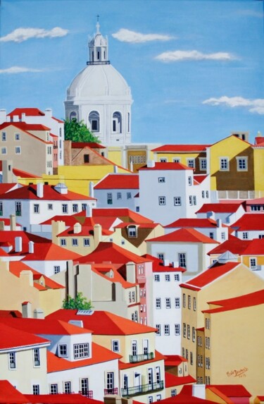 Schilderij getiteld "Lisboa de Luz e Cor…" door Inês Dourado, Origineel Kunstwerk, Acryl