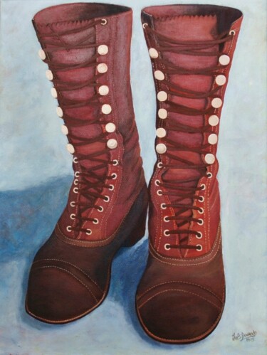 Painting titled "Botas de Mulher do…" by Inês Dourado, Original Artwork, Acrylic Mounted on Wood Stretcher frame