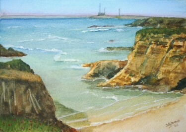 Painting titled "Porto Covo e Um Vis…" by Inês Dourado, Original Artwork, Watercolor