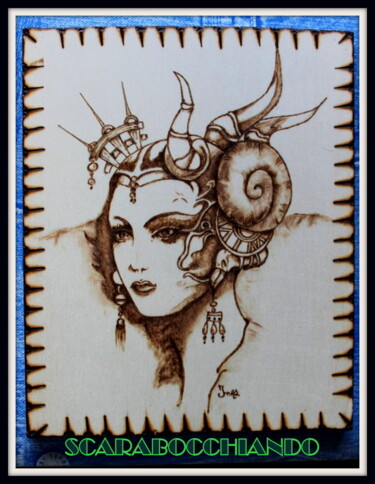 Σχέδιο με τίτλο "Regina del mare" από Inès Furlanetto, Αυθεντικά έργα τέχνης, Ξύλο