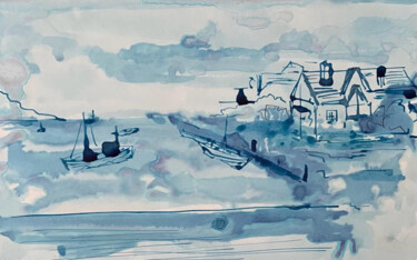 Dessin intitulée "Place in Devon" par Inessa Dubova, Œuvre d'art originale, Encre
