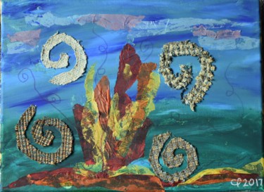 Collages intitulée "Dragon's Fire" par Ceridwen Powell, Œuvre d'art originale, Acrylique