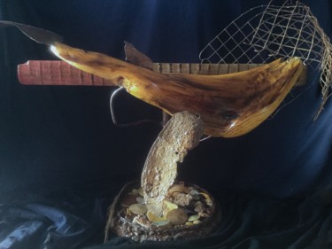 Escultura titulada "La priere de Jonas…" por Niwan Yod, Obra de arte original, Madera