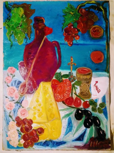 Peinture intitulée "Mediterranean dinner" par Inga Kurganskaia, Œuvre d'art originale, Huile