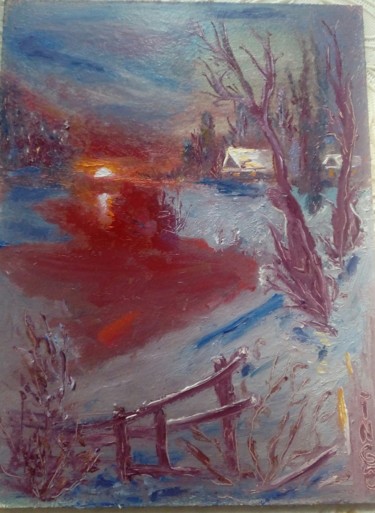 Pittura intitolato "Christmas morning" da Inga Kurganskaia, Opera d'arte originale, Olio