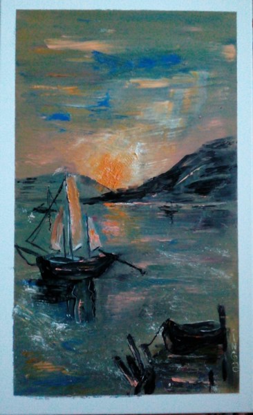 Pittura intitolato "Море цсвета золота" da Inga Kurganskaia, Opera d'arte originale, Olio