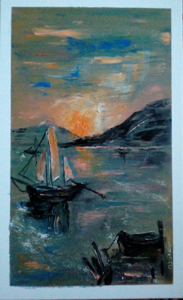 Painting titled "Море цсвета золота" by Inga Kurganskaia, Original Artwork, Oil