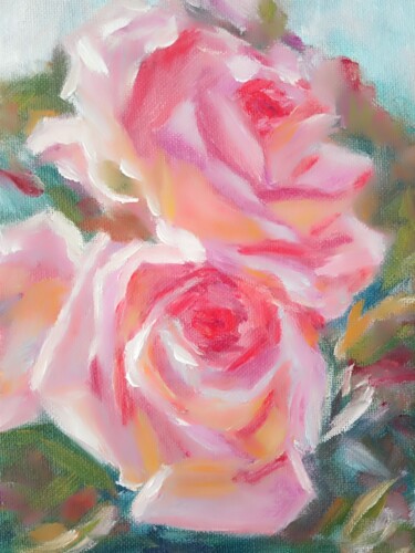 Картина под названием "Roses in the garden" - Inga Shaihrazieva, Подлинное произведение искусства, Масло Установлен на картон