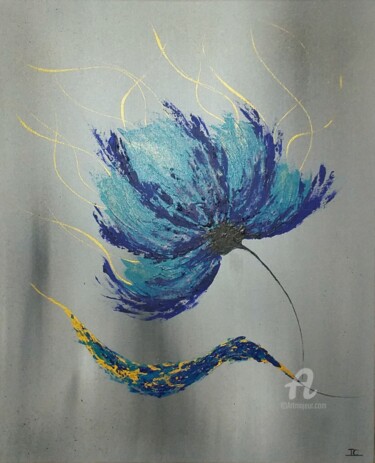 Schilderij getiteld "Etre Fleur Bleu" door Inge Corremans, Origineel Kunstwerk, Acryl Gemonteerd op Frame voor houten branca…