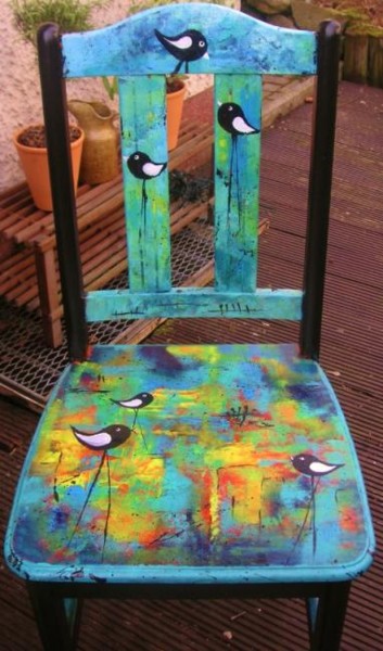 绘画 标题为“Stuhl "love birds"” 由Ingemalt, 原创艺术品, 油