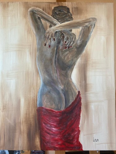 Painting titled "red towel" by Ingo Müller, Original Artwork, Acrylic Mounted on Wood Stretcher frame