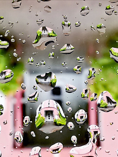 Photography titled "Pink house Raindrops" by Ingrid Blaurock, Original Artwork, Digital Photography