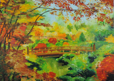 Painting titled "automne" by Ingrid Budai, Original Artwork, Oil Mounted on Wood Stretcher frame