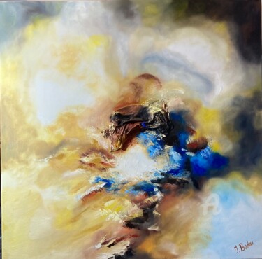 Painting titled "Abstrait" by Ingrid Budai, Original Artwork, Oil Mounted on Wood Stretcher frame