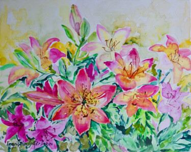 Schilderij getiteld "Lilies" door Ingrid Dohm, Origineel Kunstwerk, Aquarel