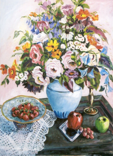 Pintura titulada "Apples and Candelst…" por Ingrid Dohm, Obra de arte original, Oleo