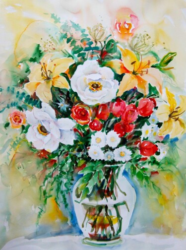 Malerei mit dem Titel "Floral Still Life II" von Ingrid Dohm, Original-Kunstwerk, Öl
