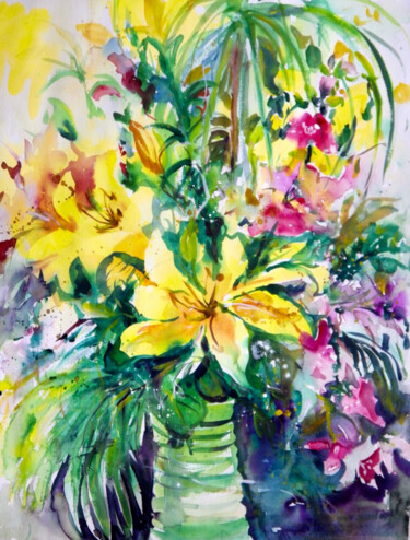 Pintura intitulada "Gift of Flowers" por Ingrid Dohm, Obras de arte originais, Aquarela