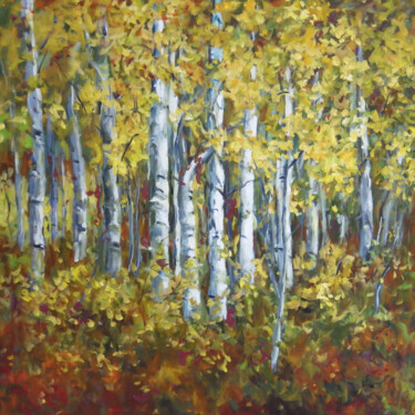 Painting titled "Birch Trees II" by Ingrid Dohm, Original Artwork, Acrylic
