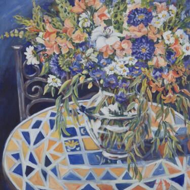 Peinture intitulée "Blue-White-Orange" par Ingrid Dohm, Œuvre d'art originale, Acrylique