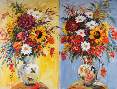 Pintura titulada "Sunflowers and Dais…" por Ingrid Dohm, Obra de arte original, Acrílico