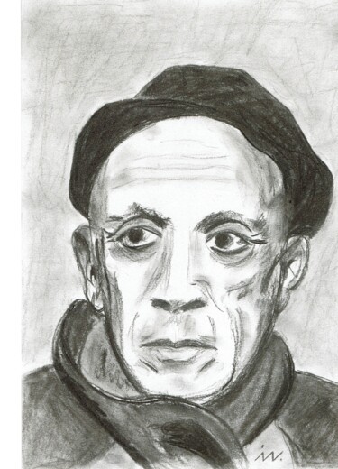 Disegno intitolato "Pablo Picasso" da Ingrid Edith Wekel, Opera d'arte originale, Carbone