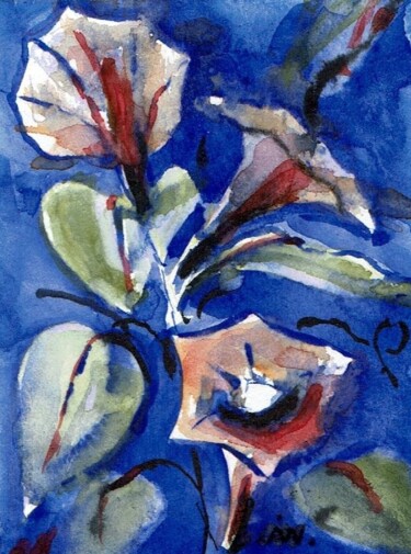 Painting titled "Drei Blüten Trichte…" by Ingrid Edith Wekel, Original Artwork, Watercolor