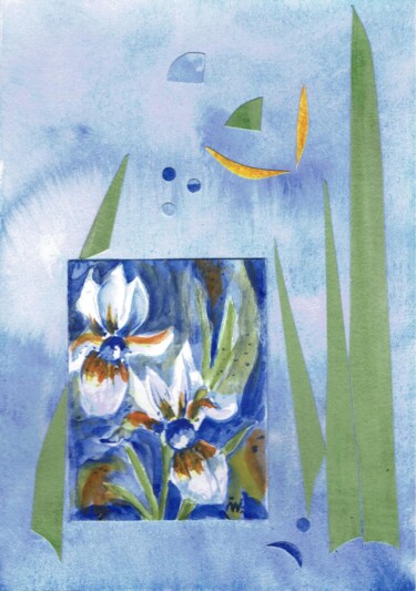 Картина под названием ""Zwei Iris schön"" - Ingrid Edith Wekel, Подлинное произведение искусства, Акварель