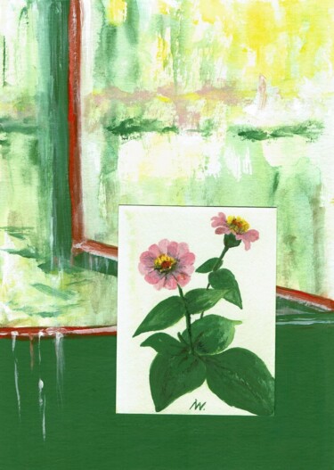 Peinture intitulée ""Ein Regenblumenfen…" par Ingrid Edith Wekel, Œuvre d'art originale, Gouache