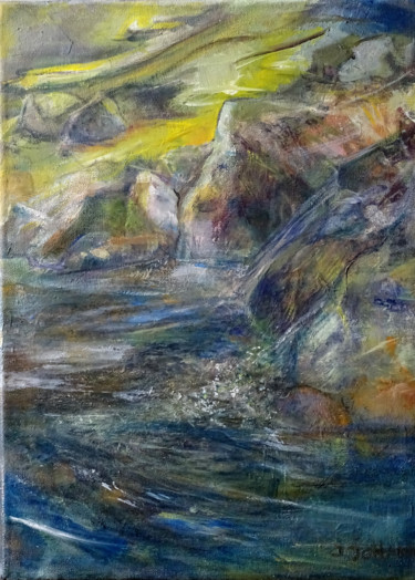 Schilderij getiteld "La petite cascade" door Ingrid Johann, Origineel Kunstwerk, Olie