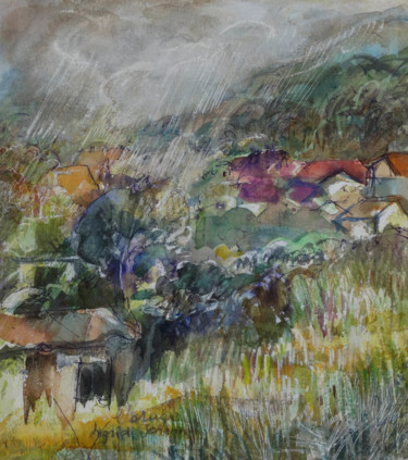 Peinture intitulée "L'orage" par Ingrid Johann, Œuvre d'art originale, Aquarelle