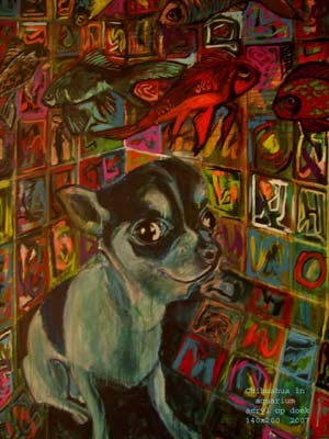 Schilderij getiteld "Chihuahua in aquari…" door Ingrid Kluts, Origineel Kunstwerk