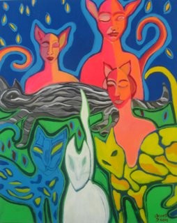 Schilderij getiteld "catwomen" door Ingrid Kluts, Origineel Kunstwerk