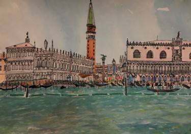 Рисунок под названием "Венеция днем  . Вид…" - Себини, Подлинное произведение искусства, Акварель