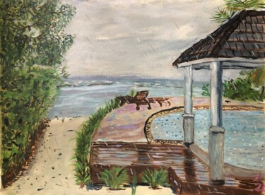 Malarstwo zatytułowany „Дождь на Мальдивах .” autorstwa Себини, Oryginalna praca, Olej