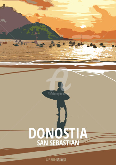 Digital Arts titled "Bahia Donostia_03" by Iñigo Urbina, Original Artwork, Digital Painting