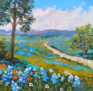 Painting titled "Texas landscape" by Inna Bebrisa, Original Artwork, Oil