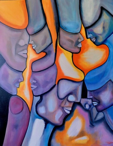 Painting titled "1000 visages" by Inna Chery, Original Artwork, Acrylic Mounted on Wood Stretcher frame