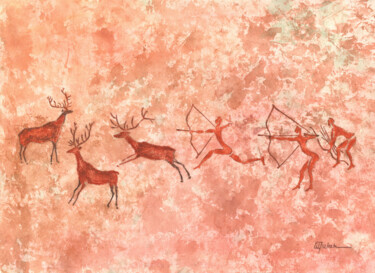 Painting titled "Archers" by Inna Granat, Original Artwork, Pastel