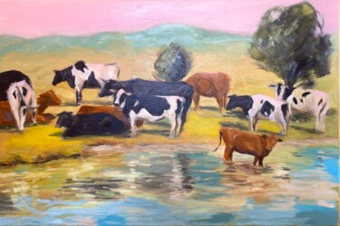 Pintura intitulada "Herd of cows" por Inna Kalenychenko, Obras de arte originais, Óleo