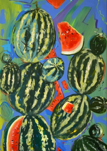 Painting titled "Watermelon Cactus" by Inna Kalenychenko, Original Artwork, Oil