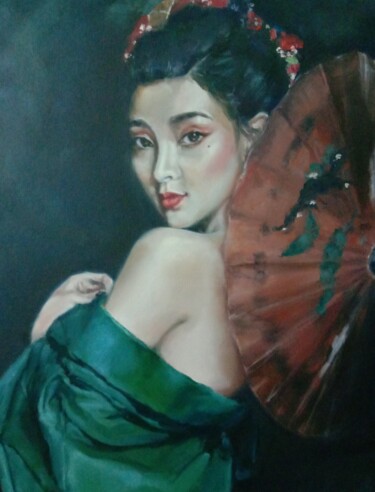 Schilderij getiteld "Japanese girl" door Inna Lesechko, Origineel Kunstwerk, Olie