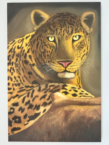 Painting titled "“Leopard in the for…" by Inna Levchenko, Original Artwork, Oil Mounted on Wood Stretcher frame